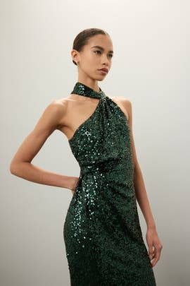Badgley Mischka Green Sequin Gown