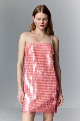 Badgley Mischka Pink Paillette Mini Dress