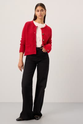 CeCe Red Front Packet Cardigan