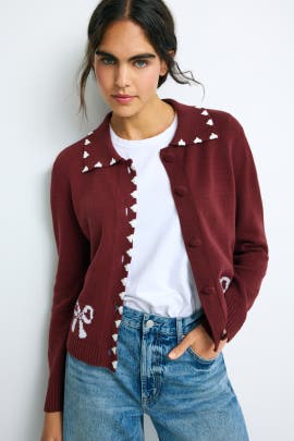 CeCe Ribbon Jacquard Collared Cardigan