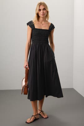 Club Monaco Cotton Smocked Midi Dress