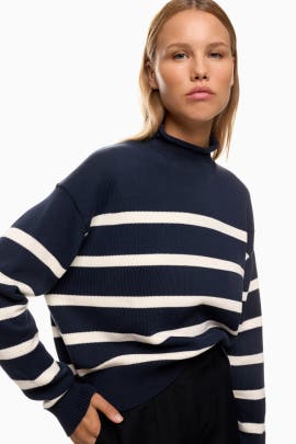 Club Monaco Cropped Mock Neck Nautical Sweater