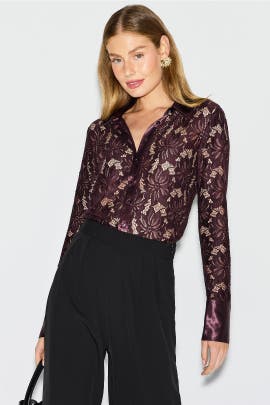 Derek Lam 10 Crosby x RTR Sheer Lace Button Up Top