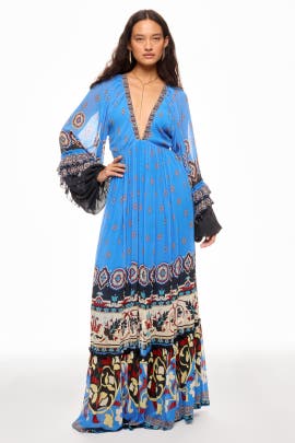 FARM Rio Anika Tiles Blue Maxi Dress