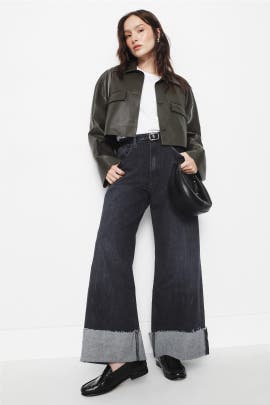 Hudson Petite Jodie Cuffed Wide Leg Jeans