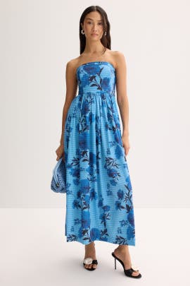 Jewel x Badgley Mischka Strapless Maxi Dress