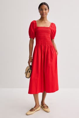 Madewell Smocked Puff Sleeve Midi Dress
