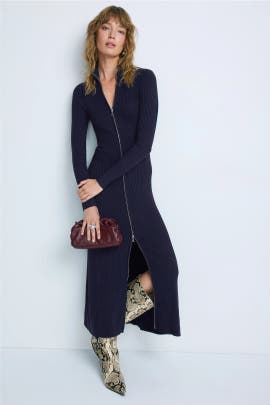 Modern Citizen Janne Ribbed Two-Way Zip Sweater Dress