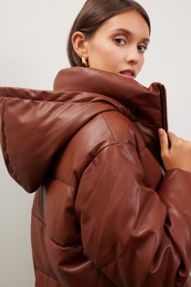 OOF Faux Leather Puffer Jacket