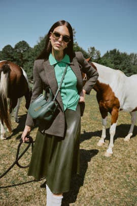 Peter Som x RTR Olive Faux Leather Circle Skirt