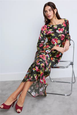 Rixo x RTR Floral Crew Neck Midi Dress