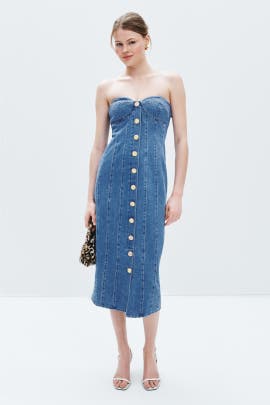 Ronny Kobo x RTR Strapless Denim Midi Dress