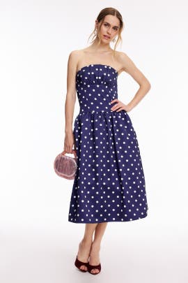 Self-Portrait Polka Dot Satin Midi Dress