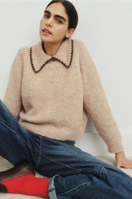 The Great. Crochet Collar Pullover
