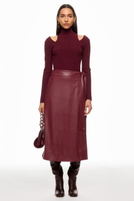 TOCCIN x RTR Burgundy Faux Leather Wrap Skirt